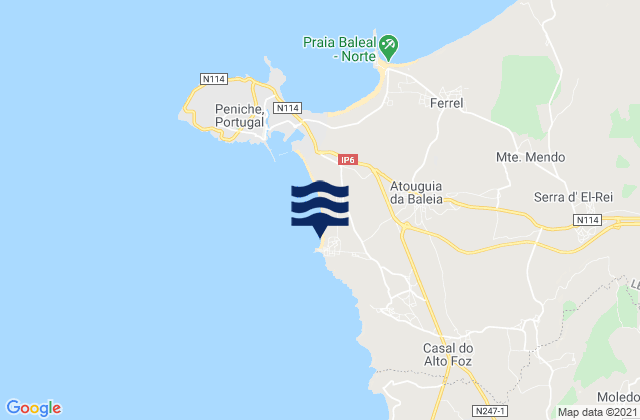 Mapa da tábua de marés em Praia da Consolação, Portugal