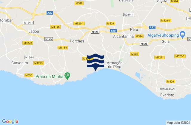 Mapa da tábua de marés em Praia da Cova Redonda, Portugal
