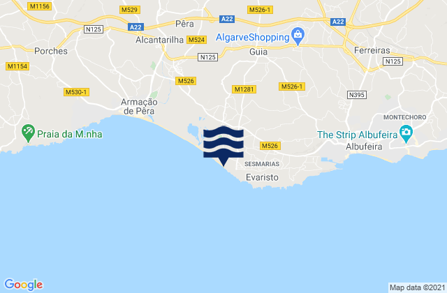 Mapa da tábua de marés em Praia da Galé, Portugal