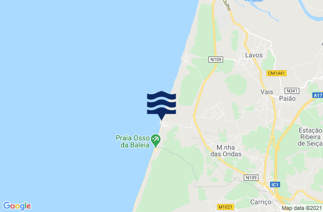 Mapa da tábua de marés em Praia da Leirosa, Portugal