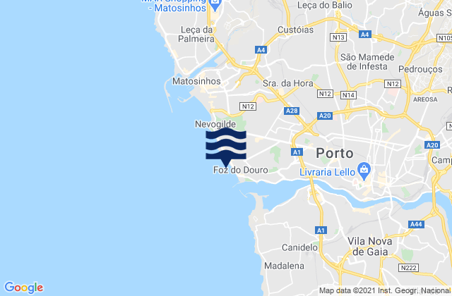 Mapa da tábua de marés em Praia da Luz, Portugal