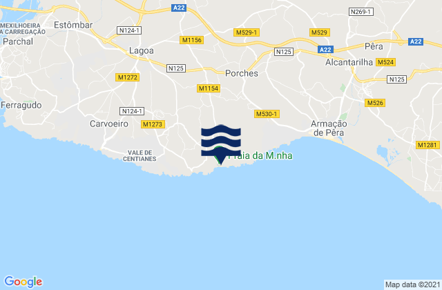 Mapa da tábua de marés em Praia da Marinha, Portugal