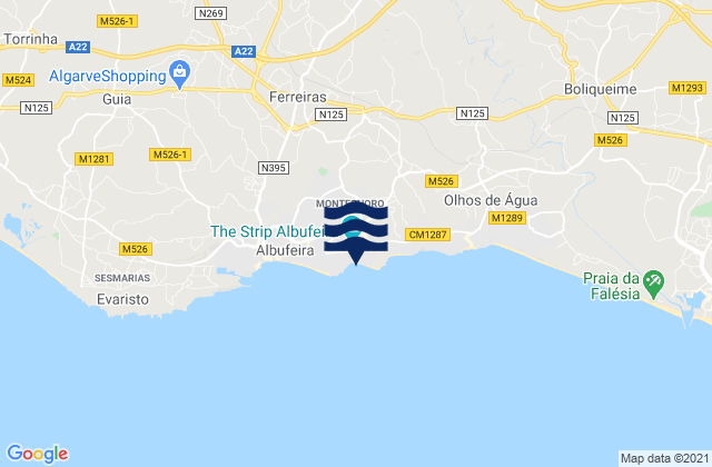 Mapa da tábua de marés em Praia da Oura, Portugal