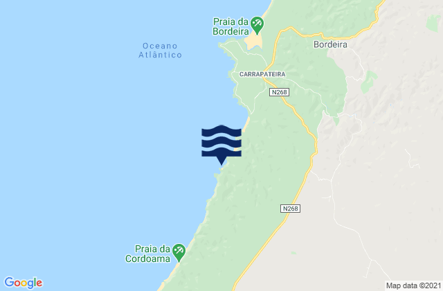 Mapa da tábua de marés em Praia da Pena Furada, Portugal