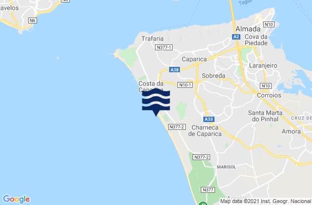 Mapa da tábua de marés em Praia da Saude, Portugal