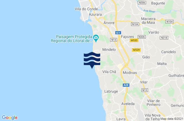 Mapa da tábua de marés em Praia da Terra Nova, Portugal