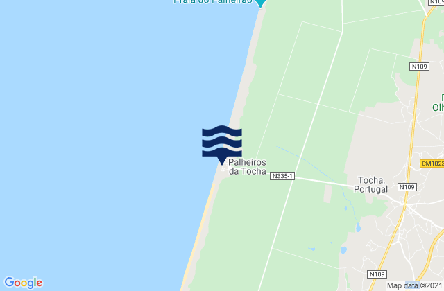 Mapa da tábua de marés em Praia da Tocha, Portugal