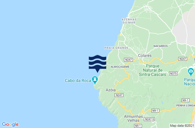Mapa da tábua de marés em Praia da Ursa, Portugal