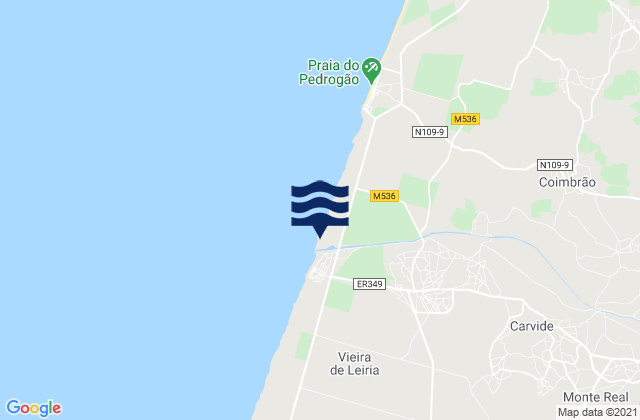 Mapa da tábua de marés em Praia da Vieira, Portugal