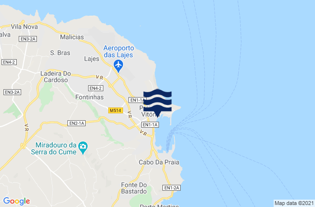 Mapa da tábua de marés em Praia da Vitória, Portugal