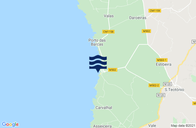 Mapa da tábua de marés em Praia da Zambujeira, Portugal