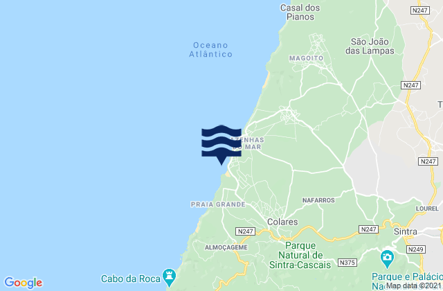 Mapa da tábua de marés em Praia das Maçãs, Portugal