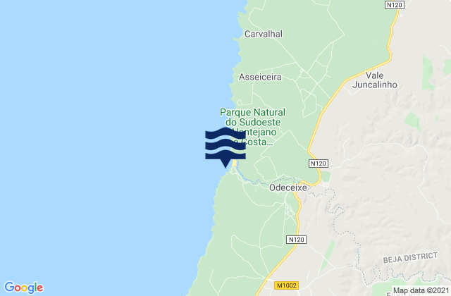 Mapa da tábua de marés em Praia de Adegas, Portugal