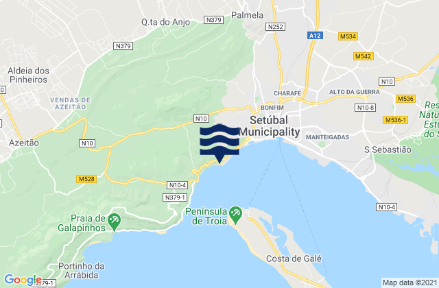 Mapa da tábua de marés em Praia de Albarquel, Portugal
