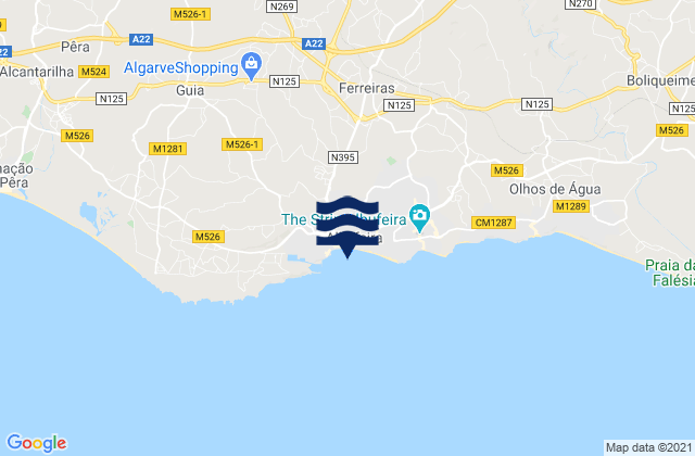 Mapa da tábua de marés em Praia de Albufeira, Portugal