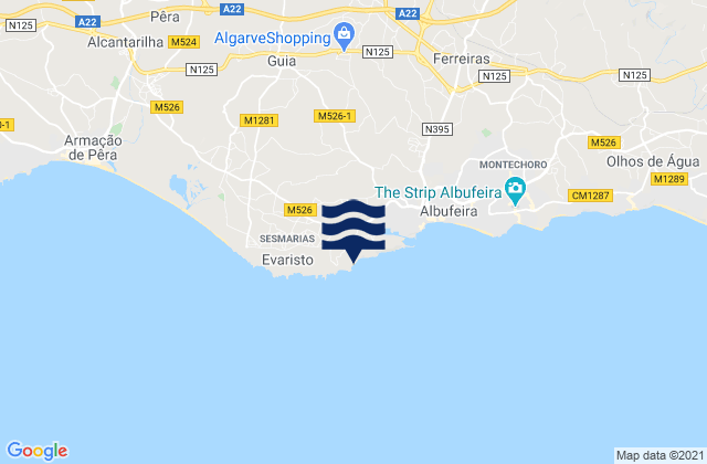 Mapa da tábua de marés em Praia de Arrifes, Portugal