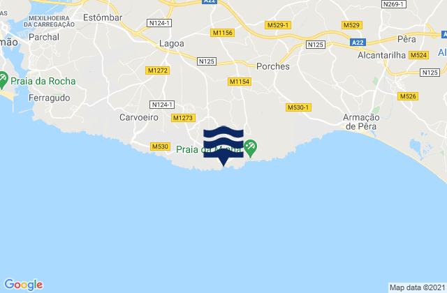 Mapa da tábua de marés em Praia de Benagil, Portugal