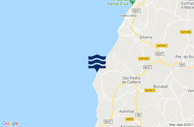 Mapa da tábua de marés em Praia de Cambelas, Portugal