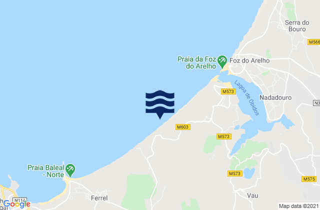 Mapa da tábua de marés em Praia de Covões, Portugal