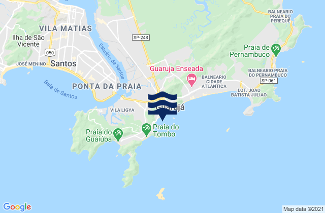 Mapa da tábua de marés em Praia de Guarujá, Brazil