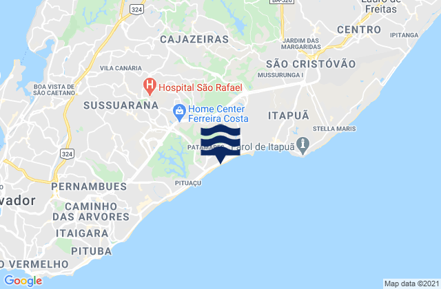 Mapa da tábua de marés em Praia de Jaguaribe, Brazil