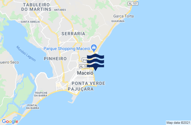 Mapa da tábua de marés em Praia de Jatiuca, Brazil