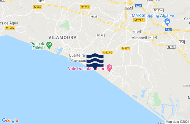 Mapa da tábua de marés em Praia de Loulé Velho, Portugal