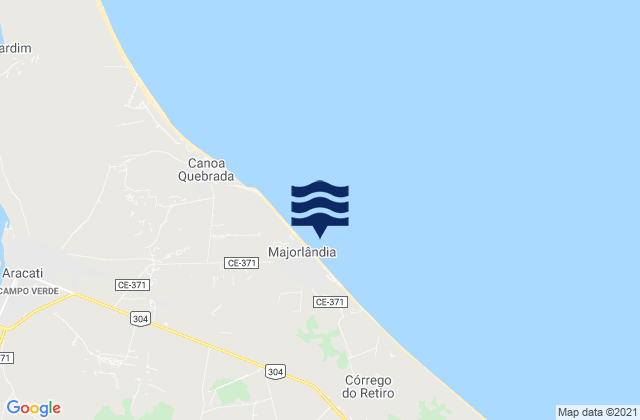 Mapa da tábua de marés em Praia de Majorlândia, Brazil