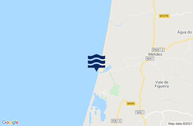 Mapa da tábua de marés em Praia de Melides, Portugal