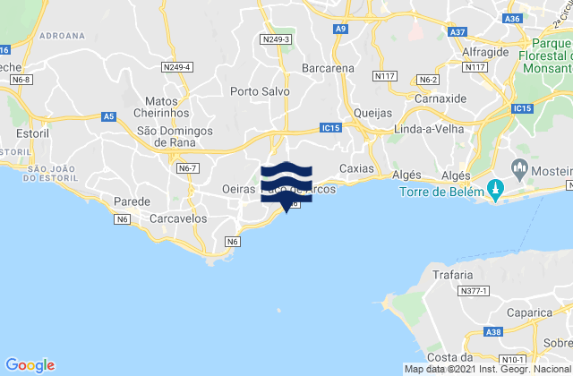 Mapa da tábua de marés em Praia de Paço de Arcos, Portugal