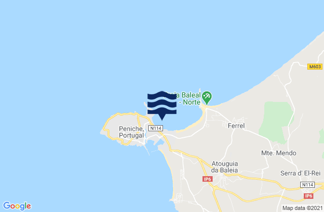 Mapa da tábua de marés em Praia de Peniche de Cima, Portugal