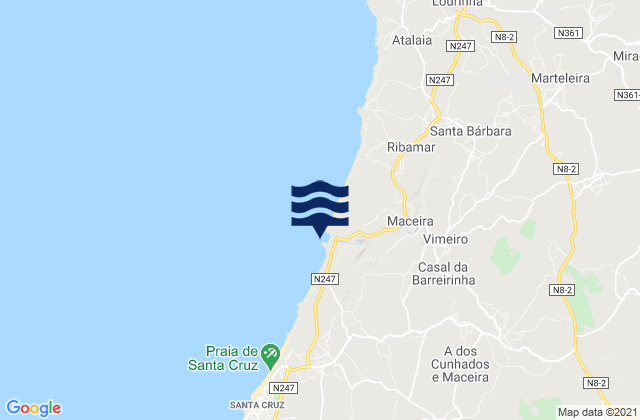 Mapa da tábua de marés em Praia de Porto Novo, Portugal