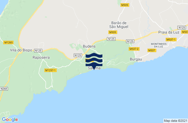 Mapa da tábua de marés em Praia de Salema, Portugal