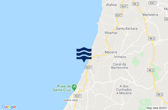 Mapa da tábua de marés em Praia de Santa Rita, Portugal