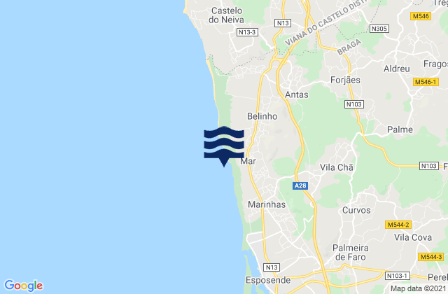 Mapa da tábua de marés em Praia de São Bartolomeu do Mar, Portugal