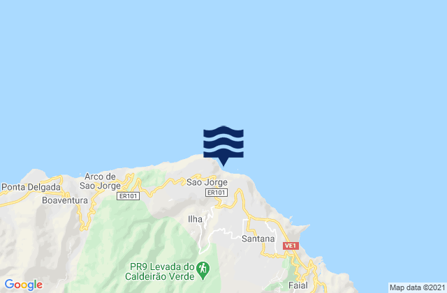 Mapa da tábua de marés em Praia de São Jorge, Portugal