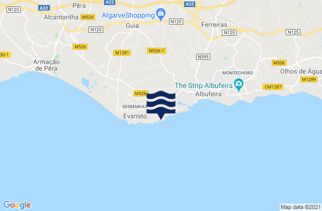 Mapa da tábua de marés em Praia de São Rafael, Portugal