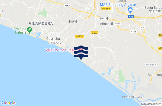 Mapa da tábua de marés em Praia de Vale do Lobo, Portugal