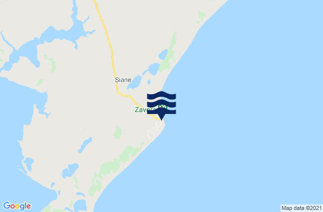 Mapa da tábua de marés em Praia de Zavora, Mozambique