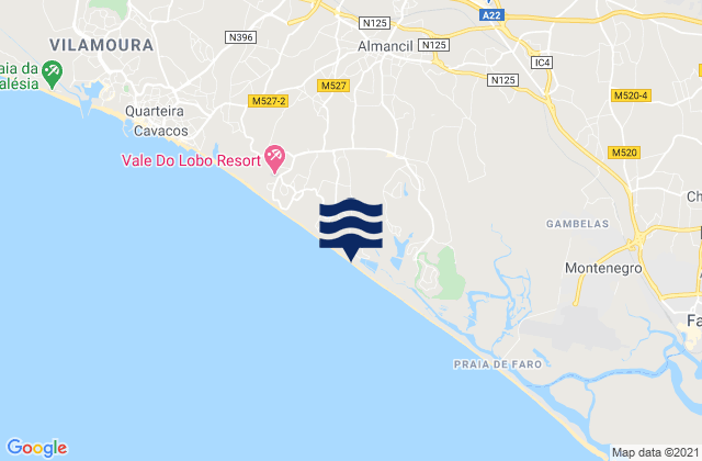 Mapa da tábua de marés em Praia do Anção, Portugal