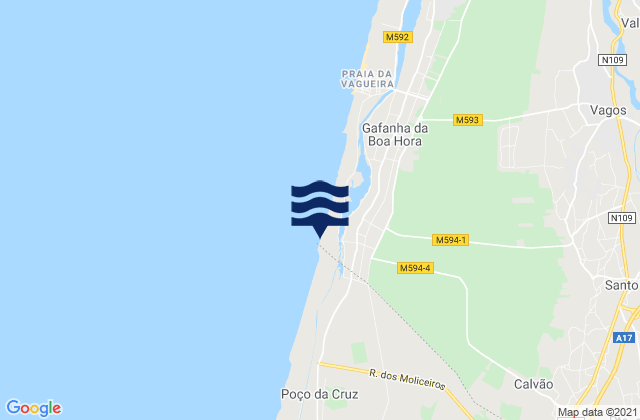 Mapa da tábua de marés em Praia do Areão, Portugal