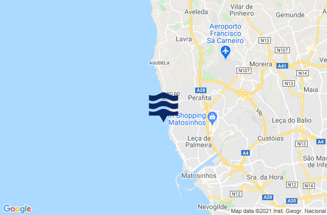Mapa da tábua de marés em Praia do Aterro, Portugal