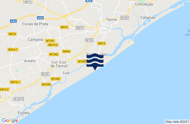 Mapa da tábua de marés em Praia do Barril, Portugal