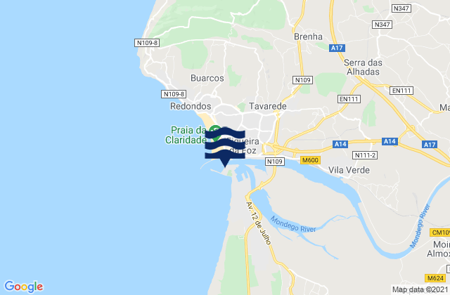 Mapa da tábua de marés em Praia do Cabedelinho, Portugal