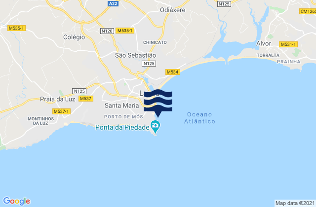 Mapa da tábua de marés em Praia do Camilo, Portugal