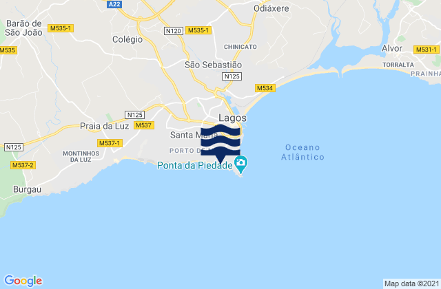 Mapa da tábua de marés em Praia do Canavial, Portugal