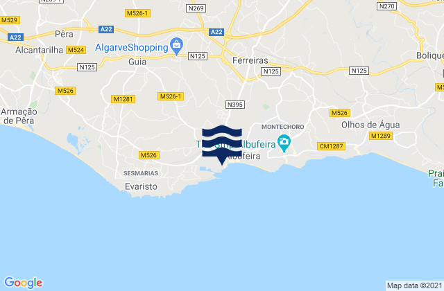 Mapa da tábua de marés em Praia do Cerro, Portugal