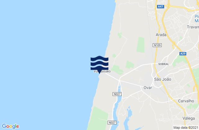 Mapa da tábua de marés em Praia do Furadouro, Portugal