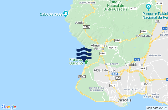 Mapa da tábua de marés em Praia do Guincho, Portugal