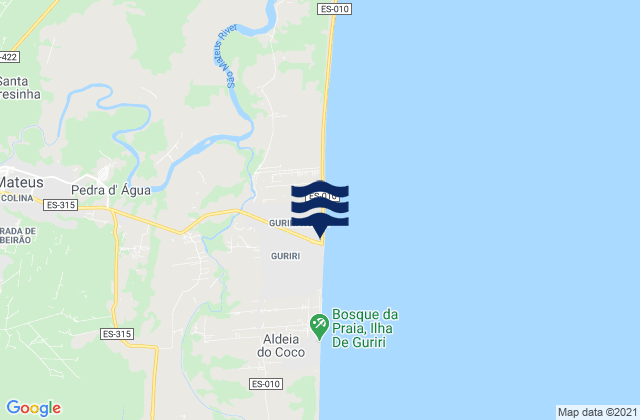 Mapa da tábua de marés em Praia do Guriri, Brazil